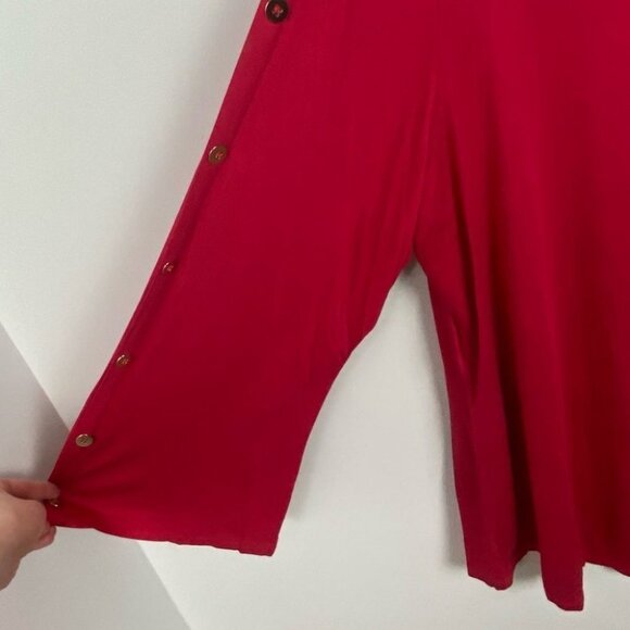 Cable Gauge Red Split Bell Sleeve Buttons Size 1X Blouse Crew Neck Top Blouse - Picture 5 of 10